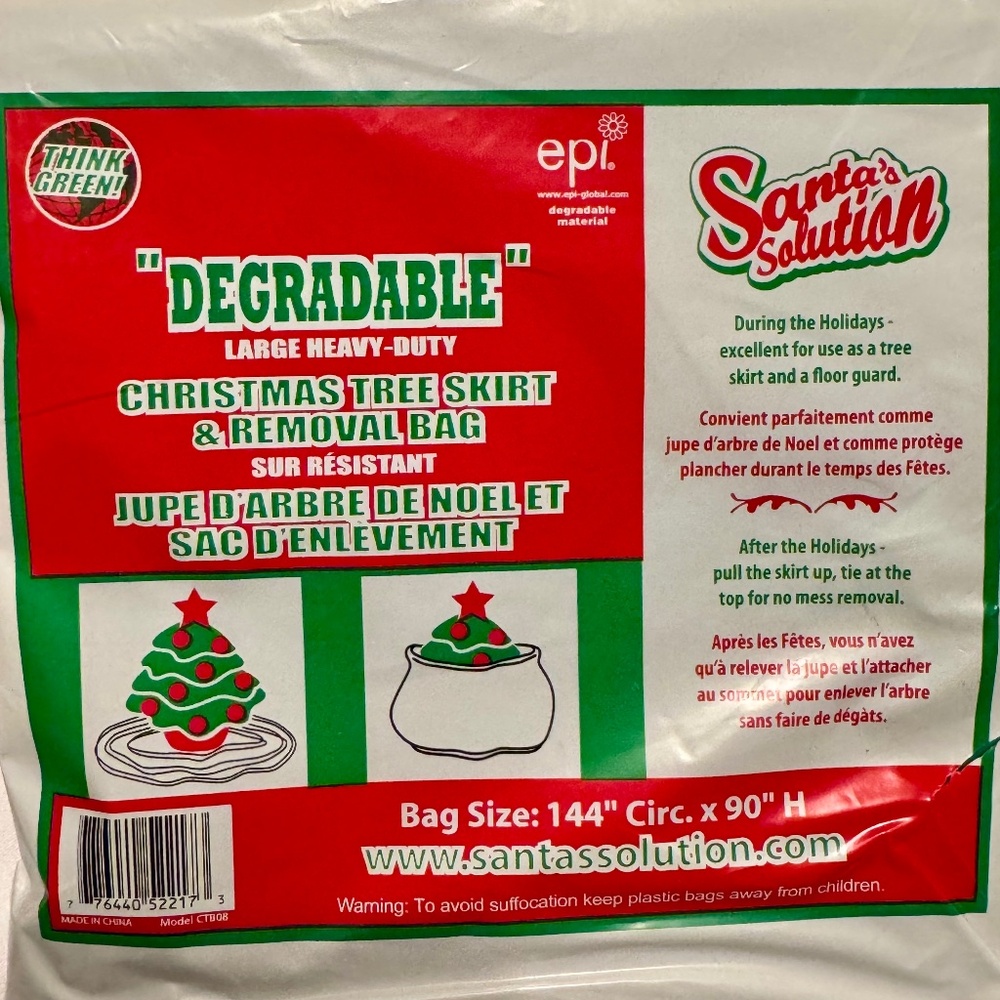 Santa's Solution Christmas Tree Skirt and Large Removal Bag 2-in-1 in Heavy-Duty
